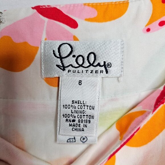 LILLY PULITZER Nikita Skirt BUTTERFLY DERBY PRINT WHITE PINK ORANGE GREEN size 6 - Picture 5 of 7